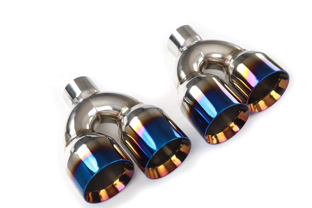 Dual Slant-Cut Stainless Steel Exhaust Tip – 10" Long Blue, Black, Silver Universal Bolt-On Exhaust Pipe