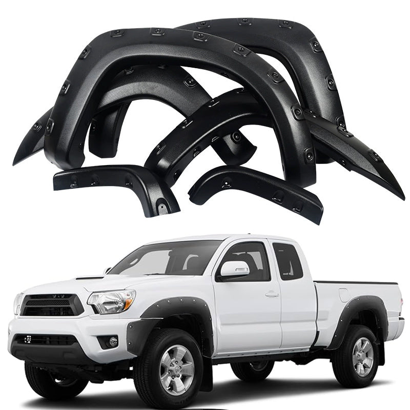Fender Flares for 2005-2023 Toyota Tacoma , Pocket-Riveted Style ABS Thermo Plastic, Matte Black