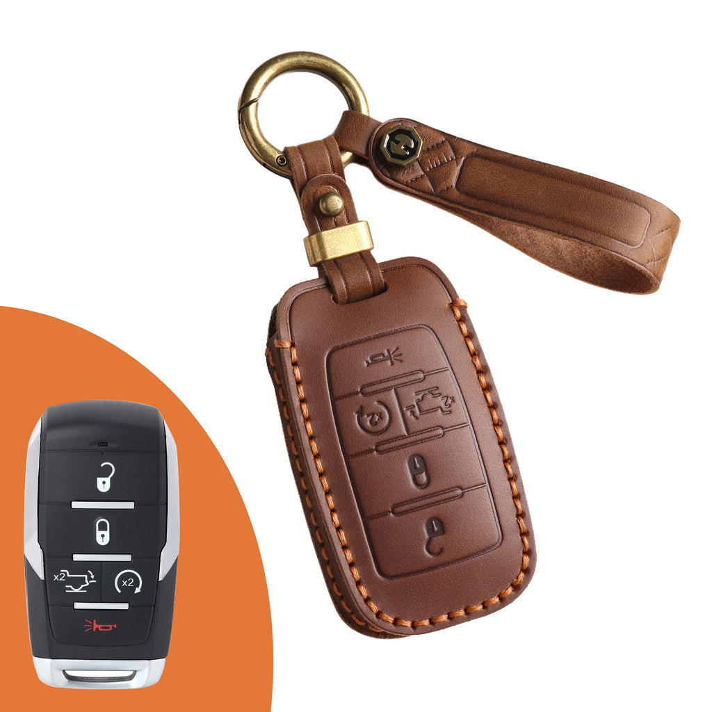 Genuine Leather Key Fob Case Compatible with RAM 1500, 2500, 3500, 4500, 5500 Pickup Trucks