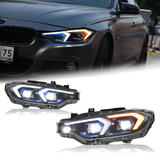 Applicable to 2013-2018 BMW 3 Series F30 LED Headlight Assembly Upgrade Version, Blue Frame Lens, Streamer Turn Signal