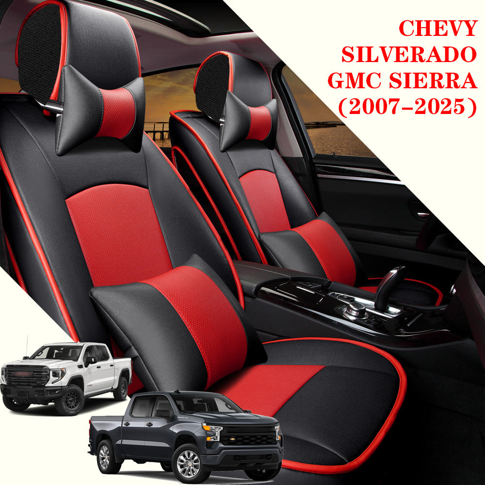 Custom Leather Car Seat Covers for Chevy Silverado & GMC Sierra (2007–2025) – Fits 1500, 2500HD, 3500HD