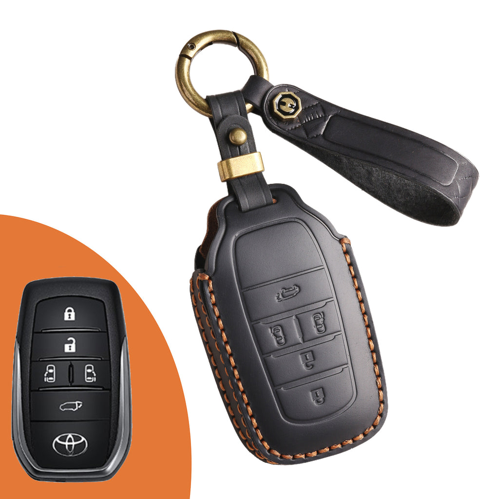 Genuine Leather Key Fob Cover for Toyota Tundra, Sequoia, Sienna, Camry, Corolla, Highlander, Prius Prime, RAV4 Prime, C-HR
