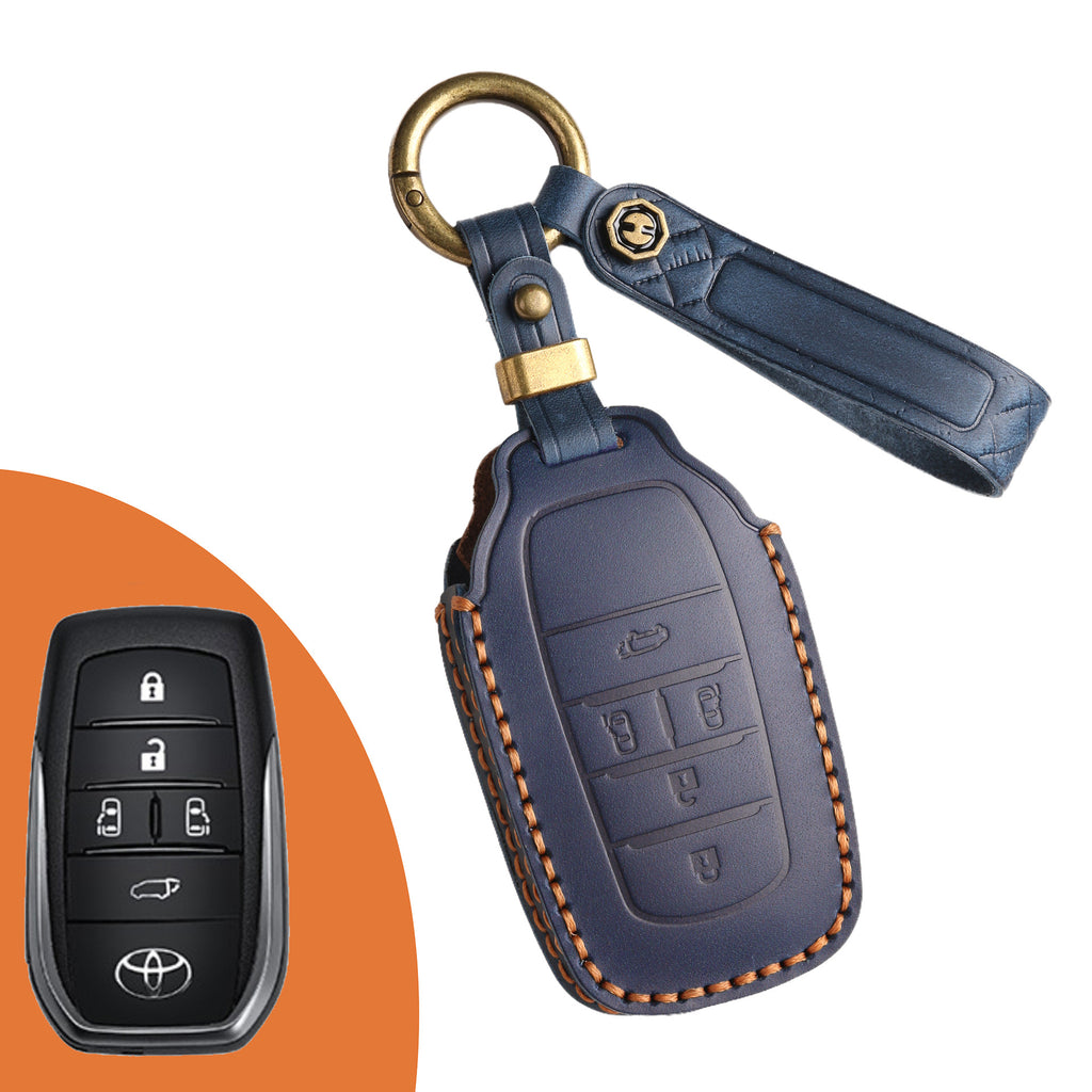 Genuine Leather Key Fob Cover for Toyota Tundra, Sequoia, Sienna, Camry, Corolla, Highlander, Prius Prime, RAV4 Prime, C-HR