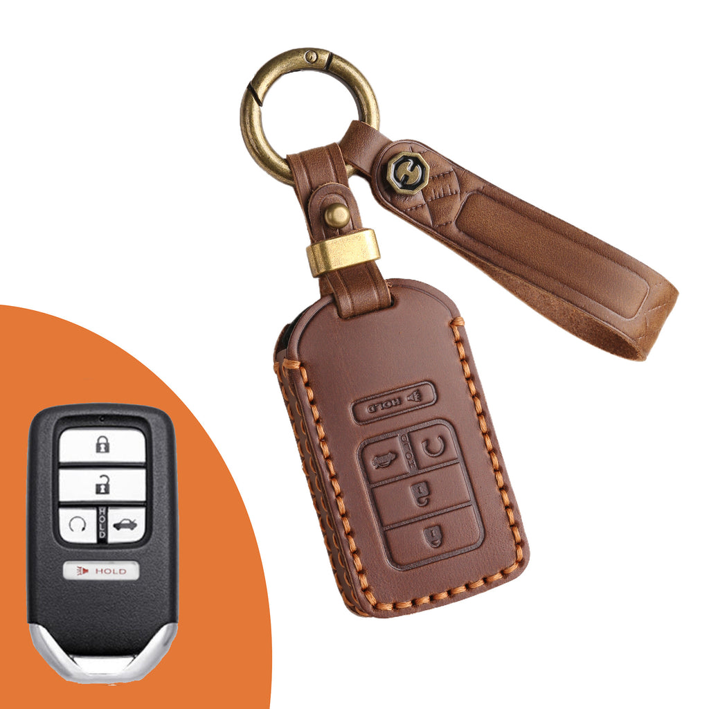 Genuine Leather Key Fob Cover for Honda Civic, Accord, Pilot, CR-V, HR-V, Insight, Odyssey