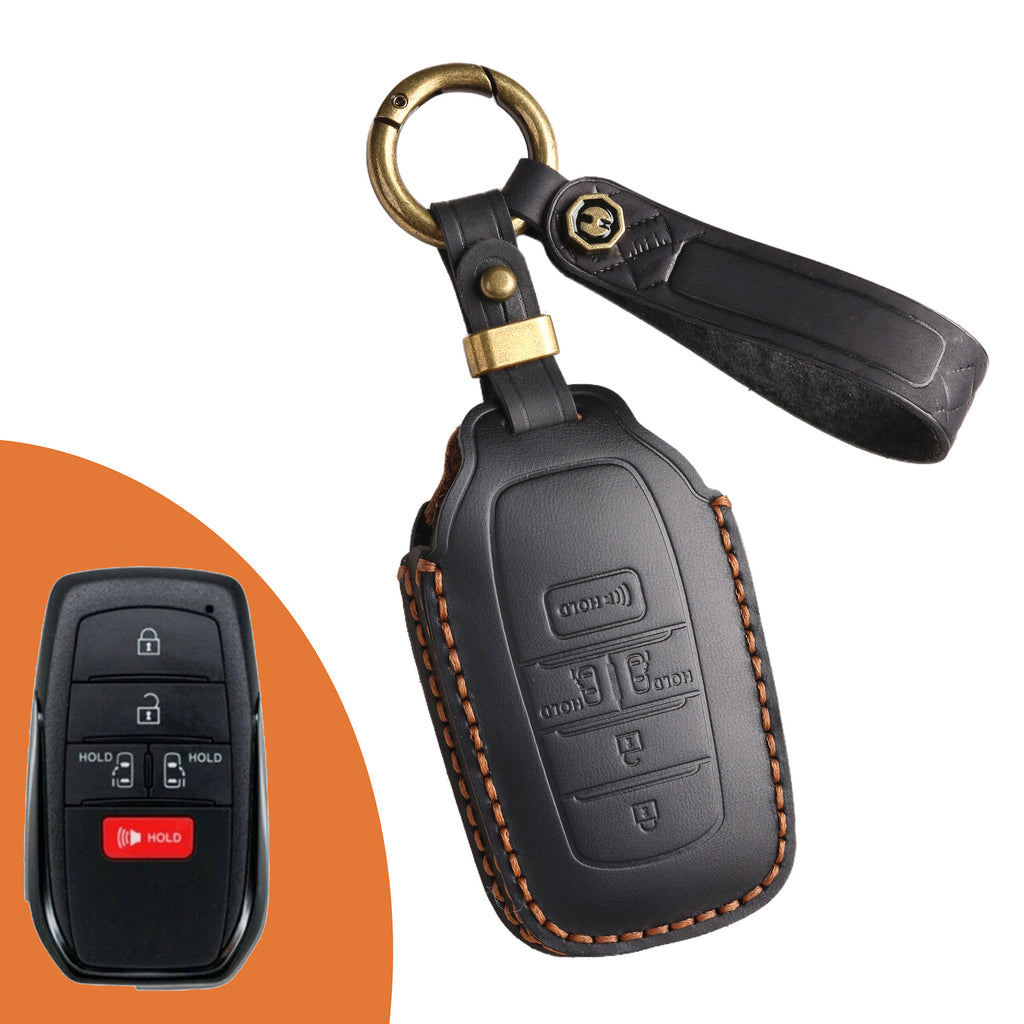 Genuine Leather Key Fob Cover for Toyota Tundra, Sequoia, Sienna, Camry, Corolla, Highlander, Prius Prime, RAV4 Prime, C-HR