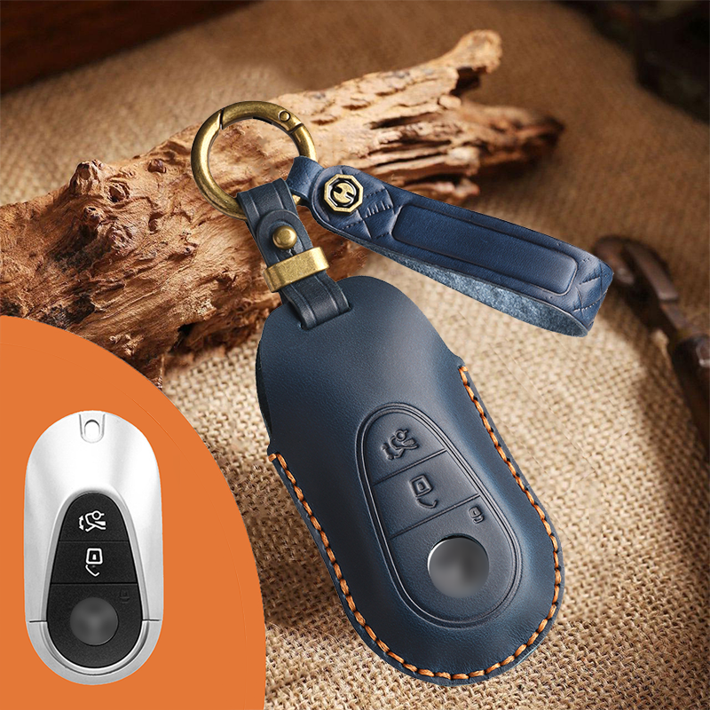 Mercedes-Benz Leather Key Fob Cover with Keychain – Full Protection for AMG, C, E, M, S, CLS, CLA, GLK, GLA, GLC, GLE Smart Key