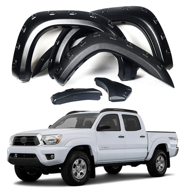 Fender Flares for 2005-2023 Toyota Tacoma , Pocket-Riveted Style ABS Thermo Plastic, Matte Black