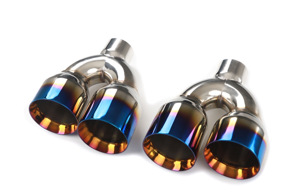 Dual Slant-Cut Stainless Steel Exhaust Tip – 10" Long Blue, Black, Silver Universal Bolt-On Exhaust Pipe