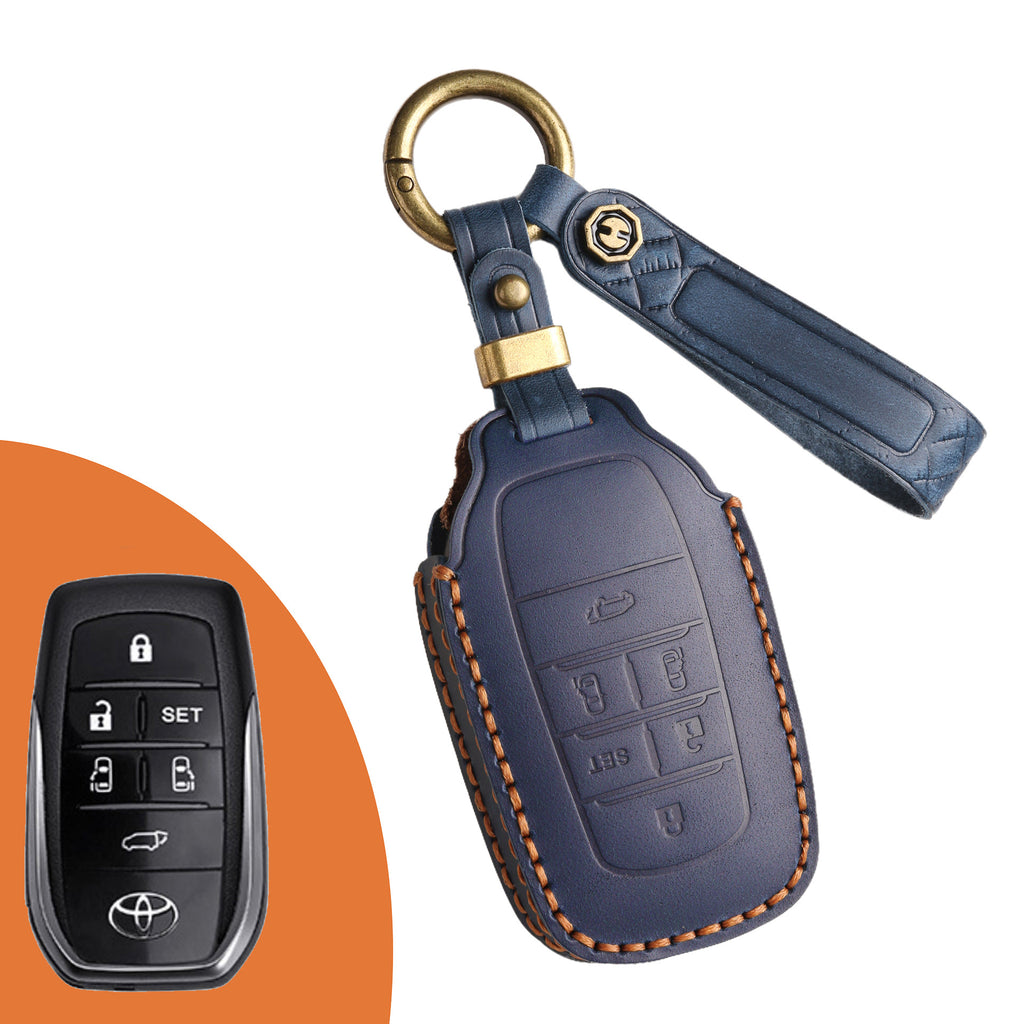 Genuine Leather Key Fob Cover for Toyota Tundra, Sequoia, Sienna, Camry, Corolla, Highlander, Prius Prime, RAV4 Prime, C-HR