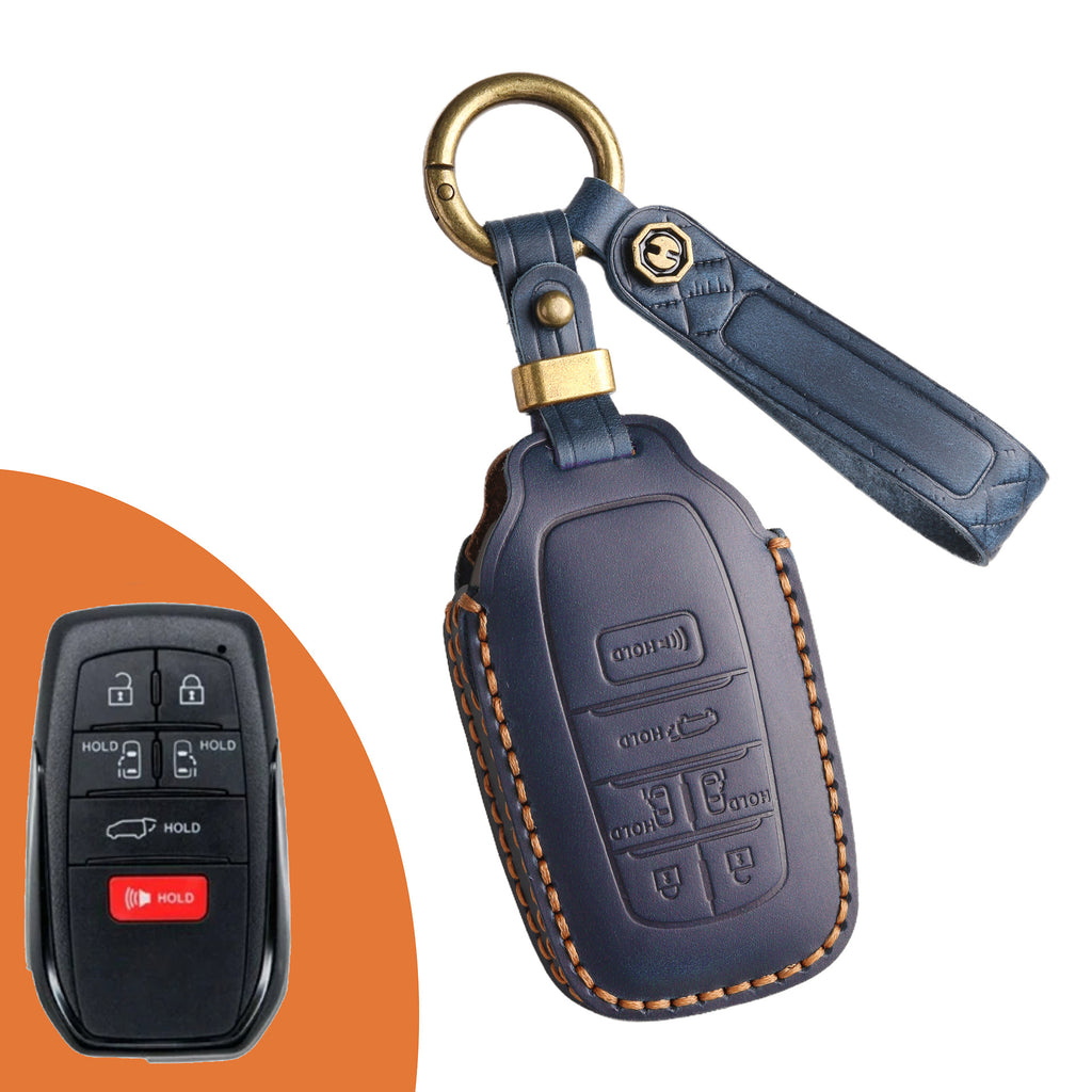 Genuine Leather Key Fob Cover for Toyota Tundra, Sequoia, Sienna, Camry, Corolla, Highlander, Prius Prime, RAV4 Prime, C-HR