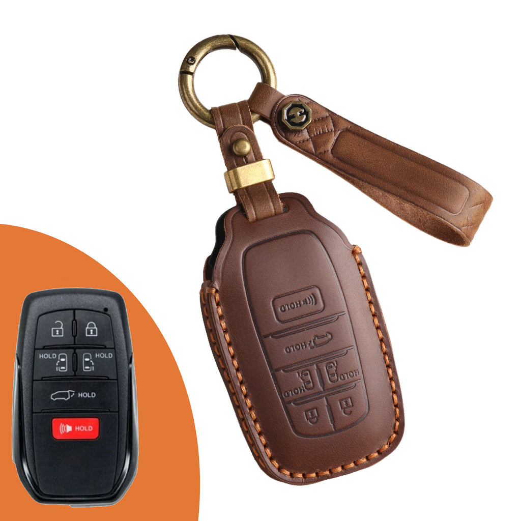 Genuine Leather Key Fob Cover for Toyota Tundra, Sequoia, Sienna, Camry, Corolla, Highlander, Prius Prime, RAV4 Prime, C-HR