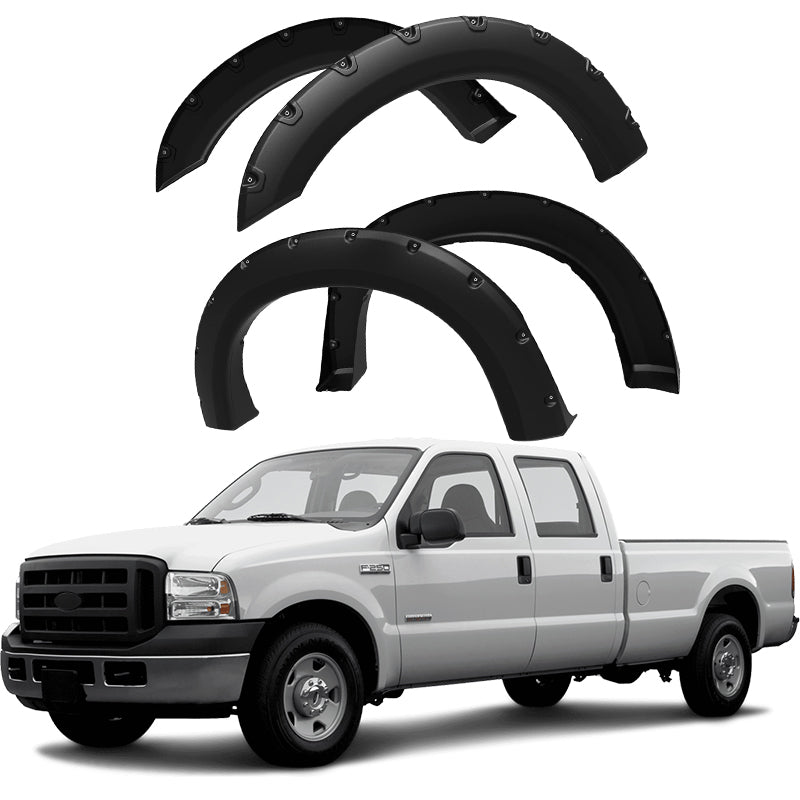 Fender Flares Compatible with 1999-2016 Ford F-250 F-350 Super Duty, Rough Textured Bolt-Riveted Style 4pc