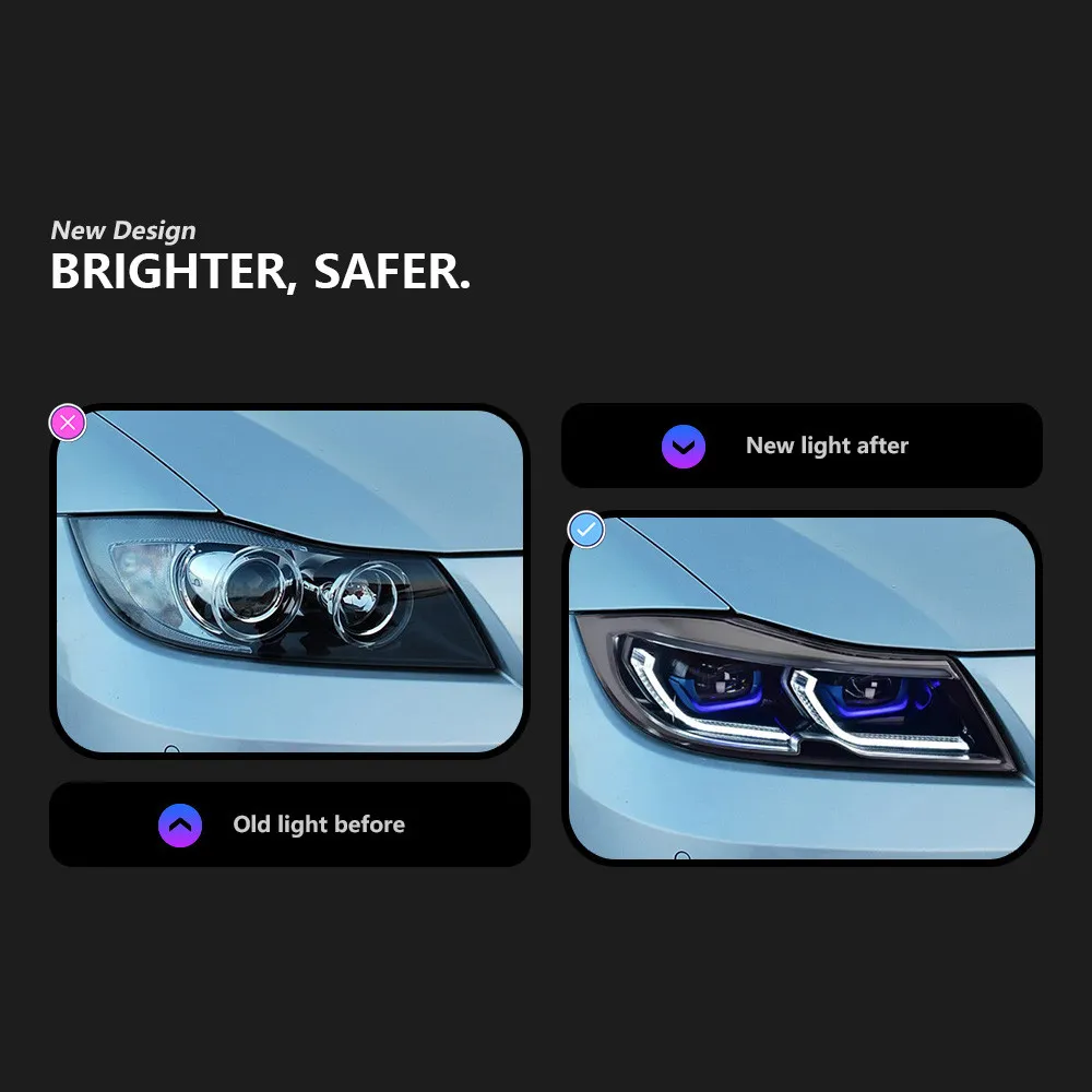 Applicable to 2005-2012 BMW 3 Series E90 LED Lens Headlights Assembly Upgrade Version, Streamer Turn Signal