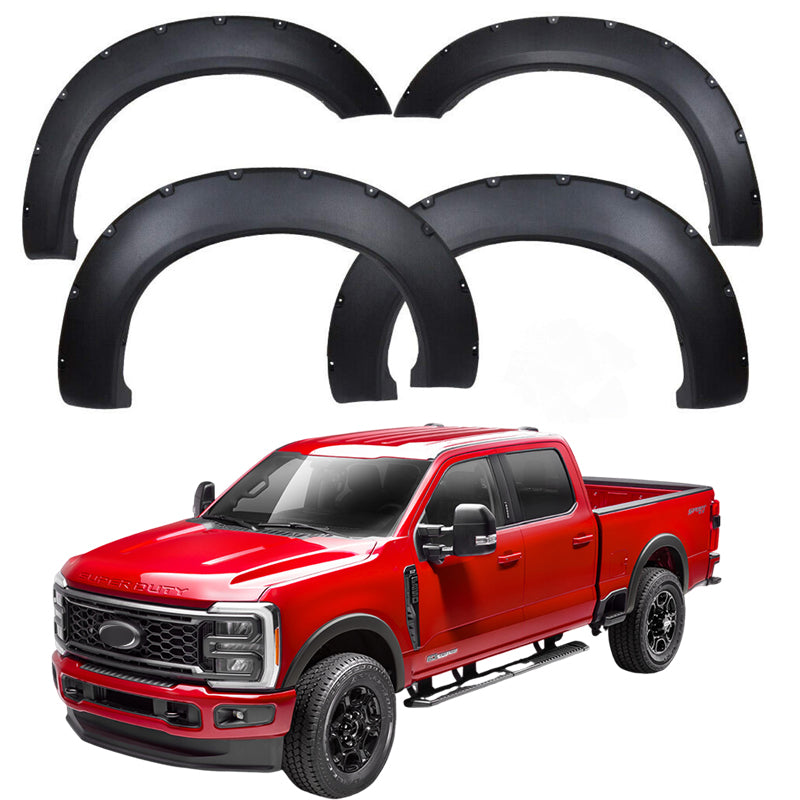 Fender Flares Compatible with 1999-2016 Ford F-250 F-350 Super Duty, Rough Textured Bolt-Riveted Style 4pc