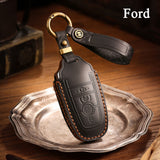 Genuine Leather Key Fob Case Compatible with Ford Focus, Fusion, Explorer, Escape, Edge, Mustang, F-150 to F-550