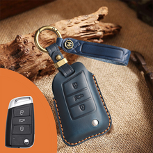 Load image into Gallery viewer, Genuine Leather Key Fob Cover for Volkswagen & Skoda – 3-5 Button Flip Key Pouch with Key Ring & Hook