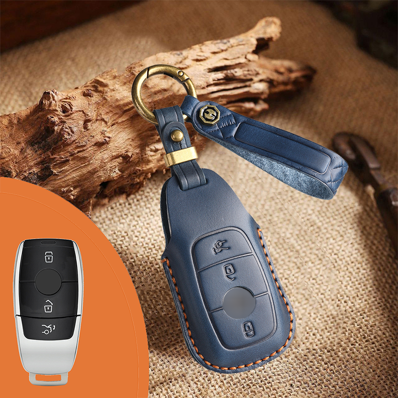 Mercedes-Benz Leather Key Fob Cover with Keychain – Full Protection for AMG, C, E, M, S, CLS, CLA, GLK, GLA, GLC, GLE Smart Key