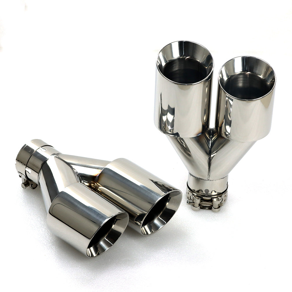 Custom Chrome Dual Slant-Cut Stainless Steel Exhaust Tip – 10" Long Universal Bolt-On Pickup Exhaust Pipe