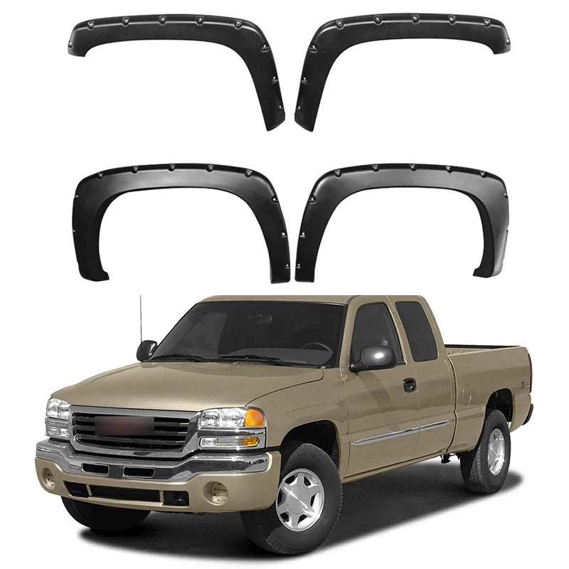 Front & Rear Fender Flares Kit – Compatible with 1999-2013 Chevy Silverado/GMC Sierra 1500, 2500HD, 3500HD