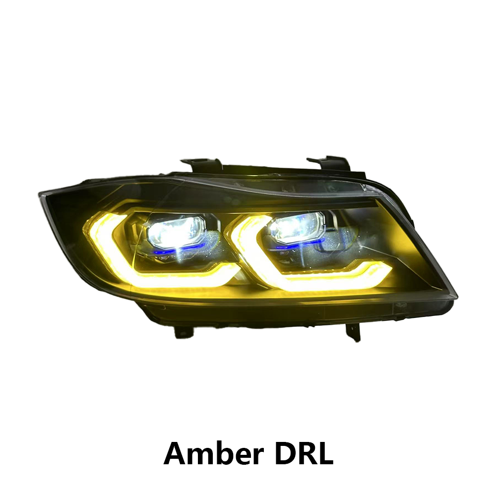 Laser Style LED Headlights for 2005–2012 BMW E90/E91 3 Series – Dual Projector with Amber/White DRL