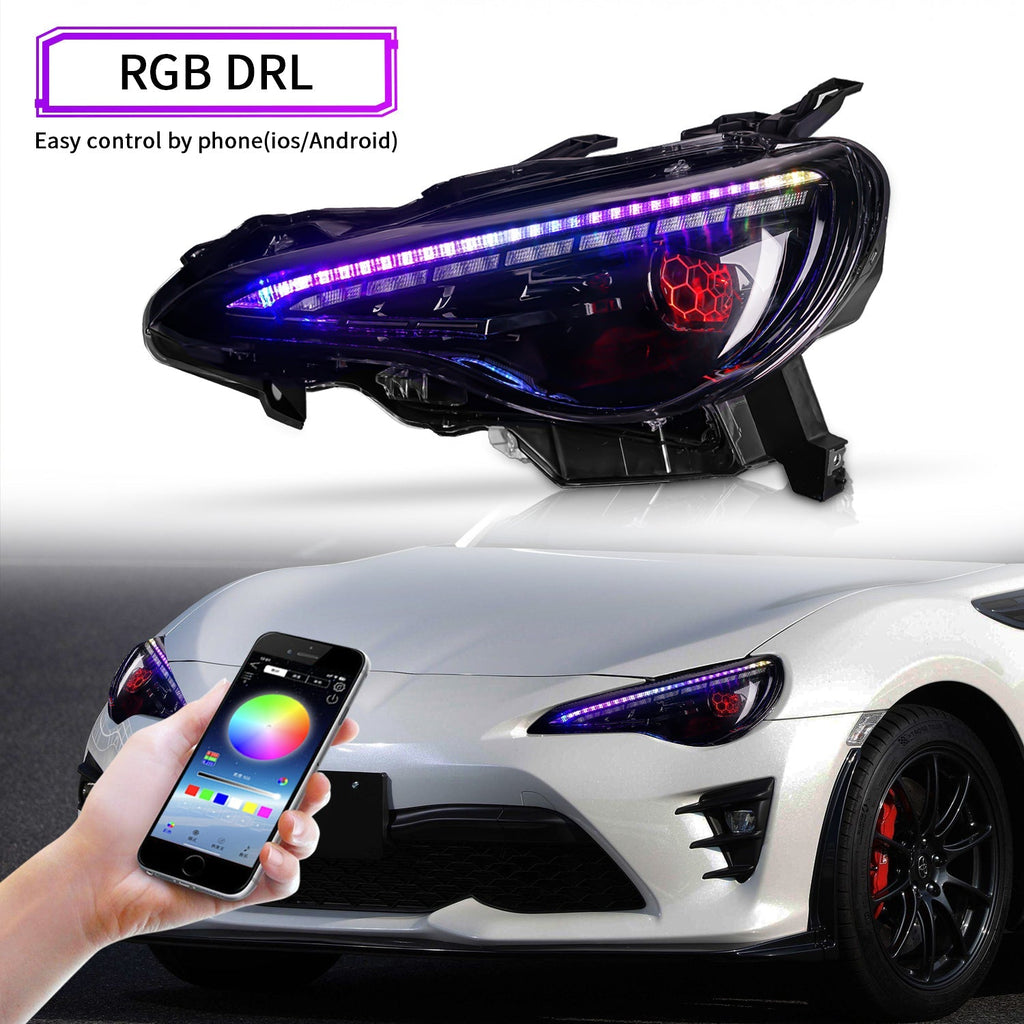 LED Headlights for 2012–2021 Toyota 86, Subaru BRZ, Scion FR-S – RGB DRL, Sequential Turn Signals, Plug & Play Pair