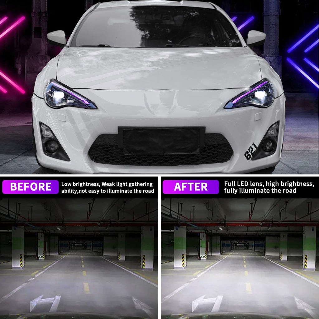 LED Headlights for 2012–2021 Toyota 86, Subaru BRZ, Scion FR-S – RGB DRL, Sequential Turn Signals, Plug & Play Pair