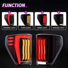 Load image into Gallery viewer, LED Tail Lights for 2021–2024 Ford F-150 – Sequential Turn Signals, Plug & Play Pair