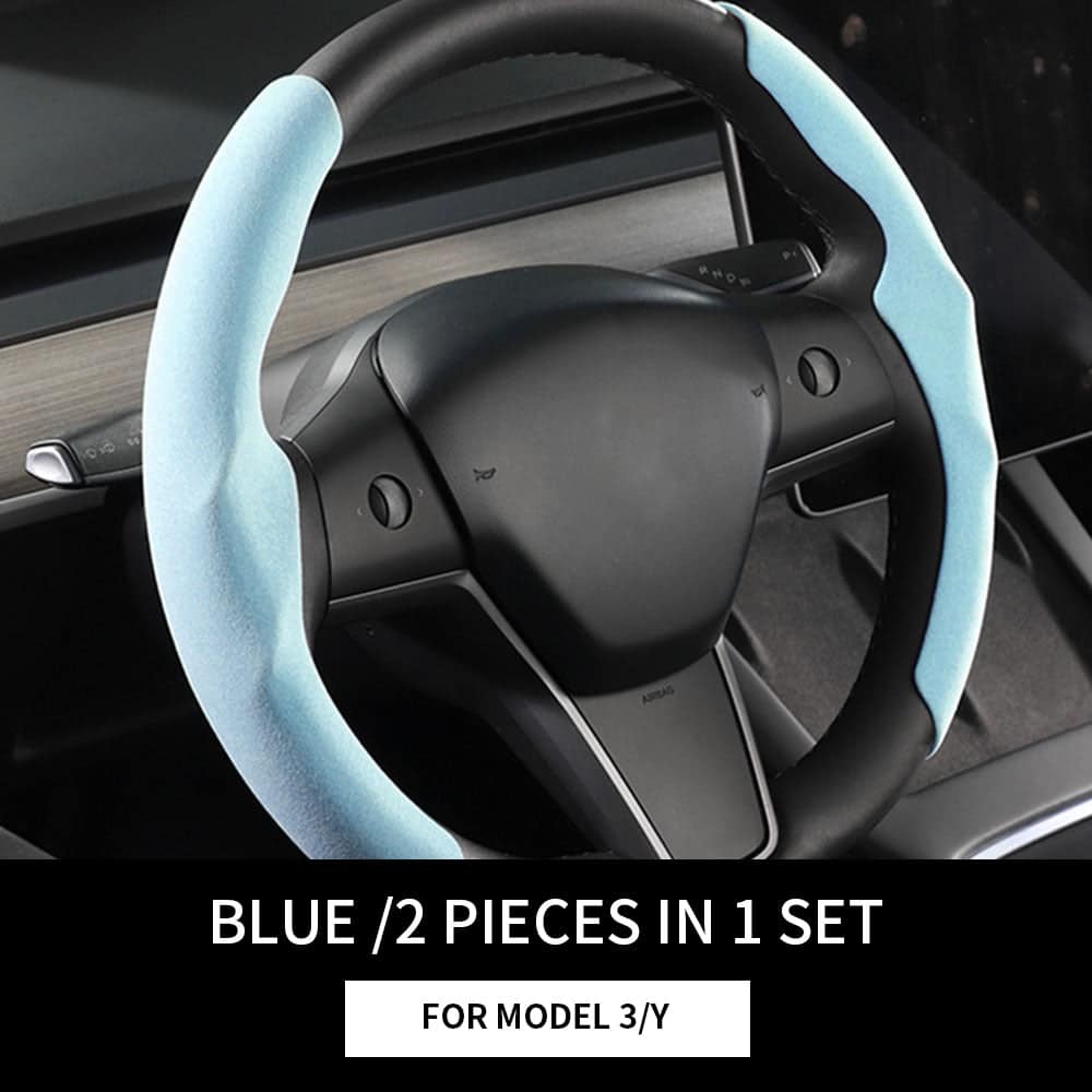 For Tesla Model 3/Highland Model Y/Juniper Suede Steering Wheel Cover (2 Pcs/Set)