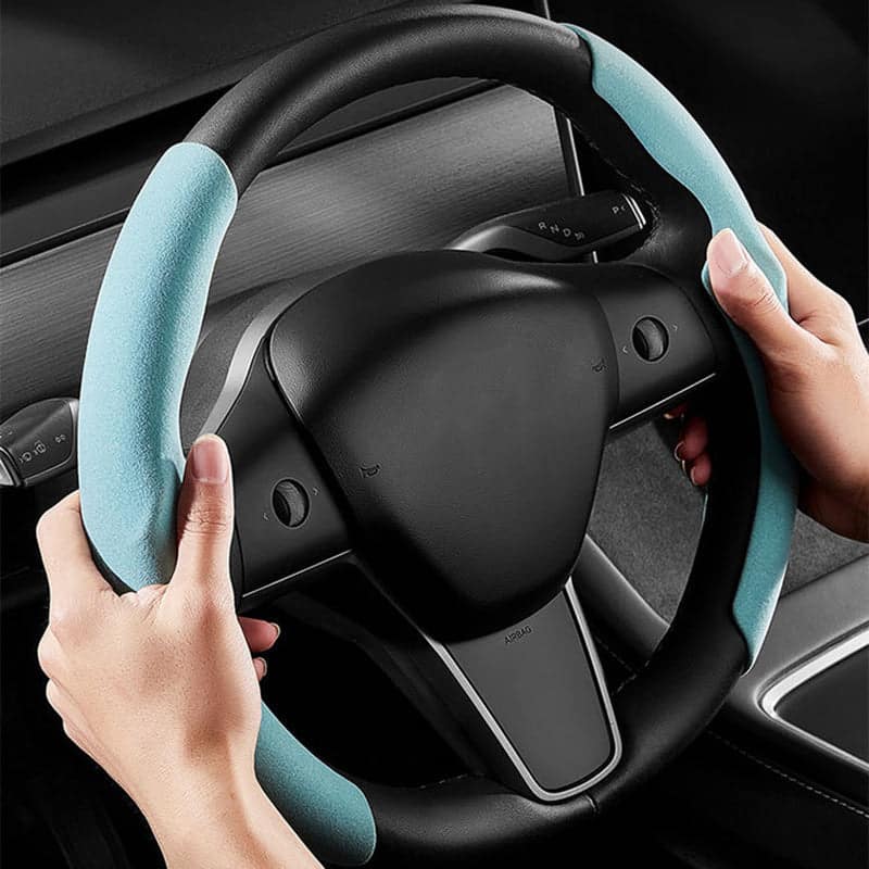 For Tesla Model 3/Highland Model Y/Juniper Suede Steering Wheel Cover (2 Pcs/Set)