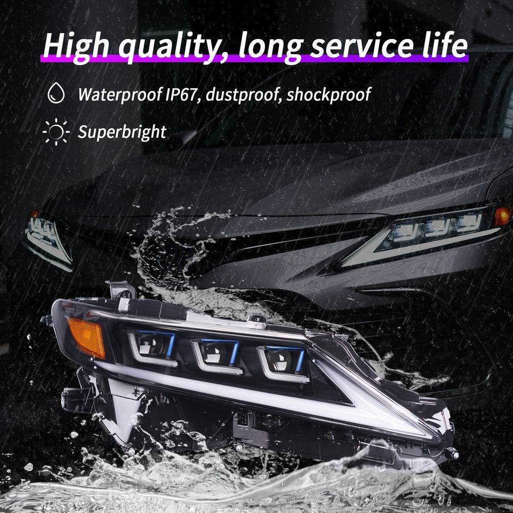 LED Headlights for Toyota Camry (2018–2023, 8th Gen) – Start-Up Animation & Projector Lens