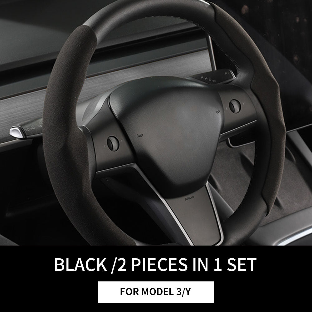 For Tesla Model 3/Highland Model Y/Juniper Suede Steering Wheel Cover (2 Pcs/Set)