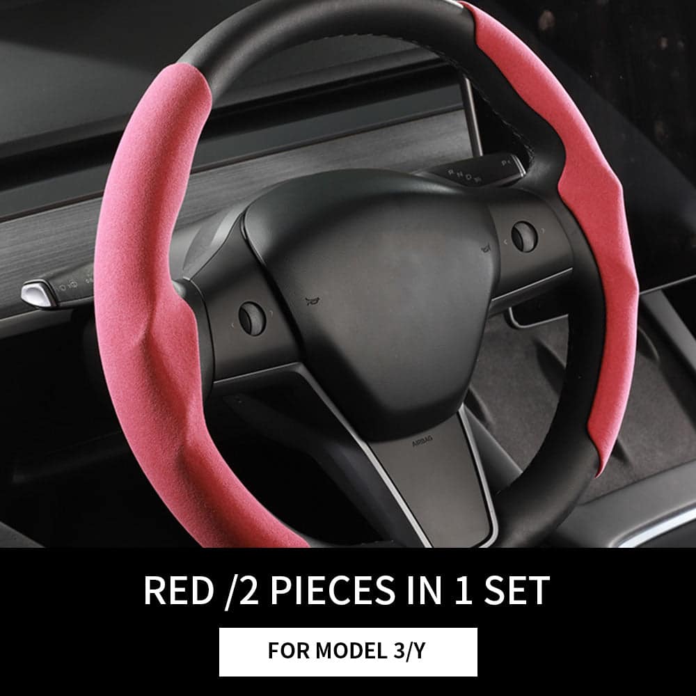 For Tesla Model 3/Highland Model Y/Juniper Suede Steering Wheel Cover (2 Pcs/Set)