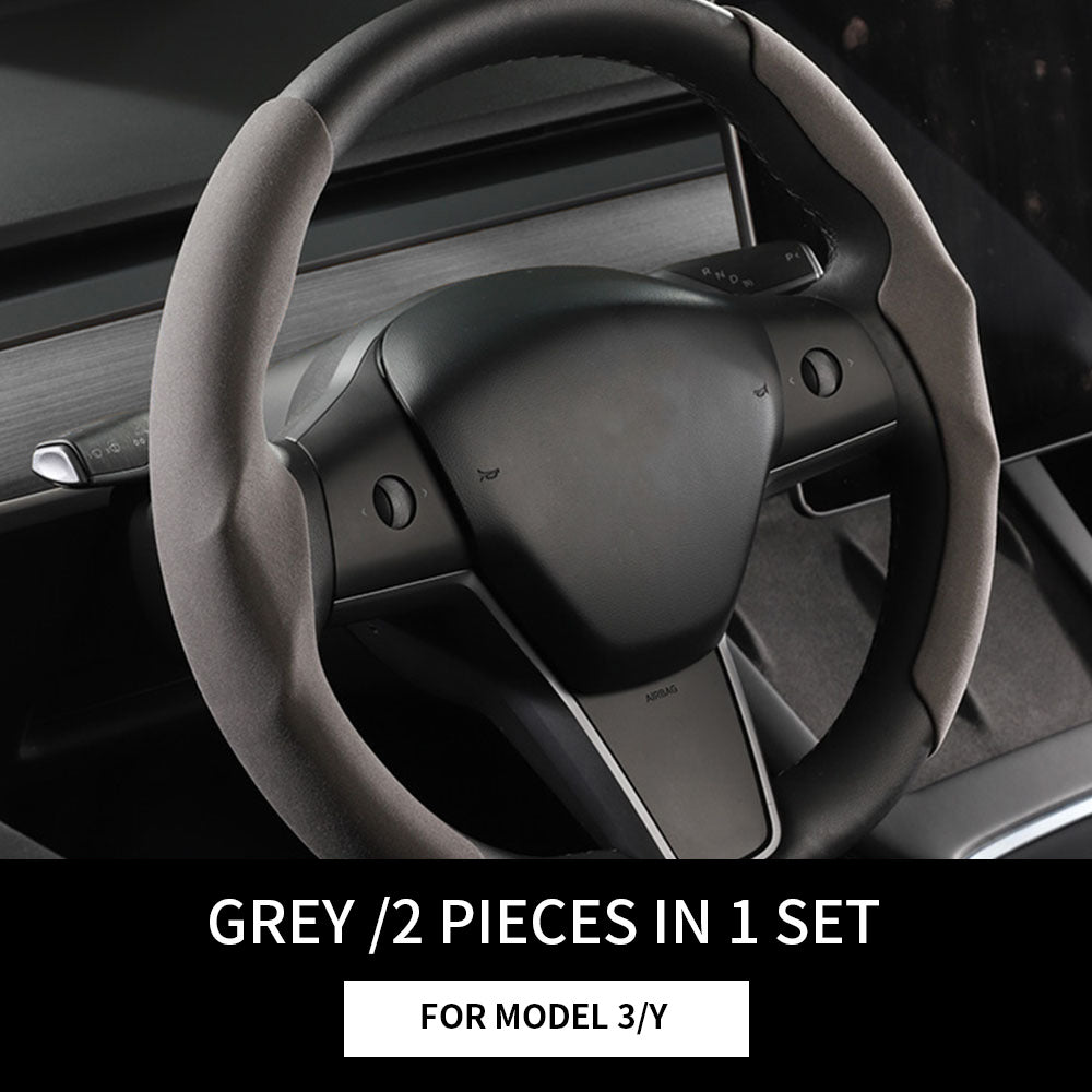 For Tesla Model 3/Highland Model Y/Juniper Suede Steering Wheel Cover (2 Pcs/Set)