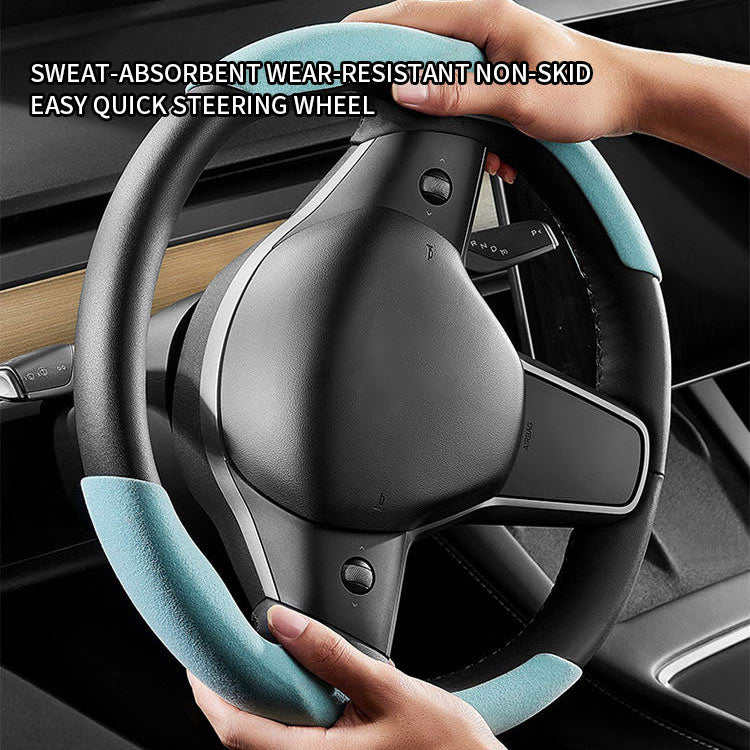 For Tesla Model 3/Highland Model Y/Juniper Suede Steering Wheel Cover (2 Pcs/Set)