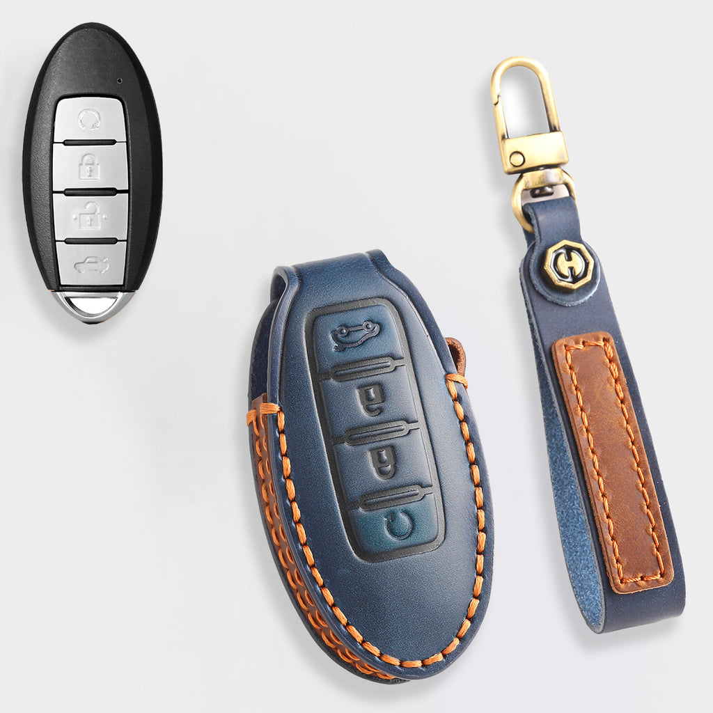 Genuine Leather Key Fob Cover for Nissan X-Trail, Qashqai, Tiida, Altima, and Sylphy (3-5 Button)