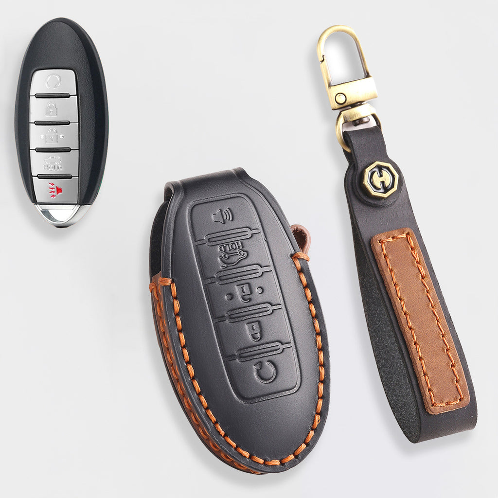 Genuine Leather Key Fob Cover for Nissan X-Trail, Qashqai, Tiida, Altima, and Sylphy (3-5 Button)