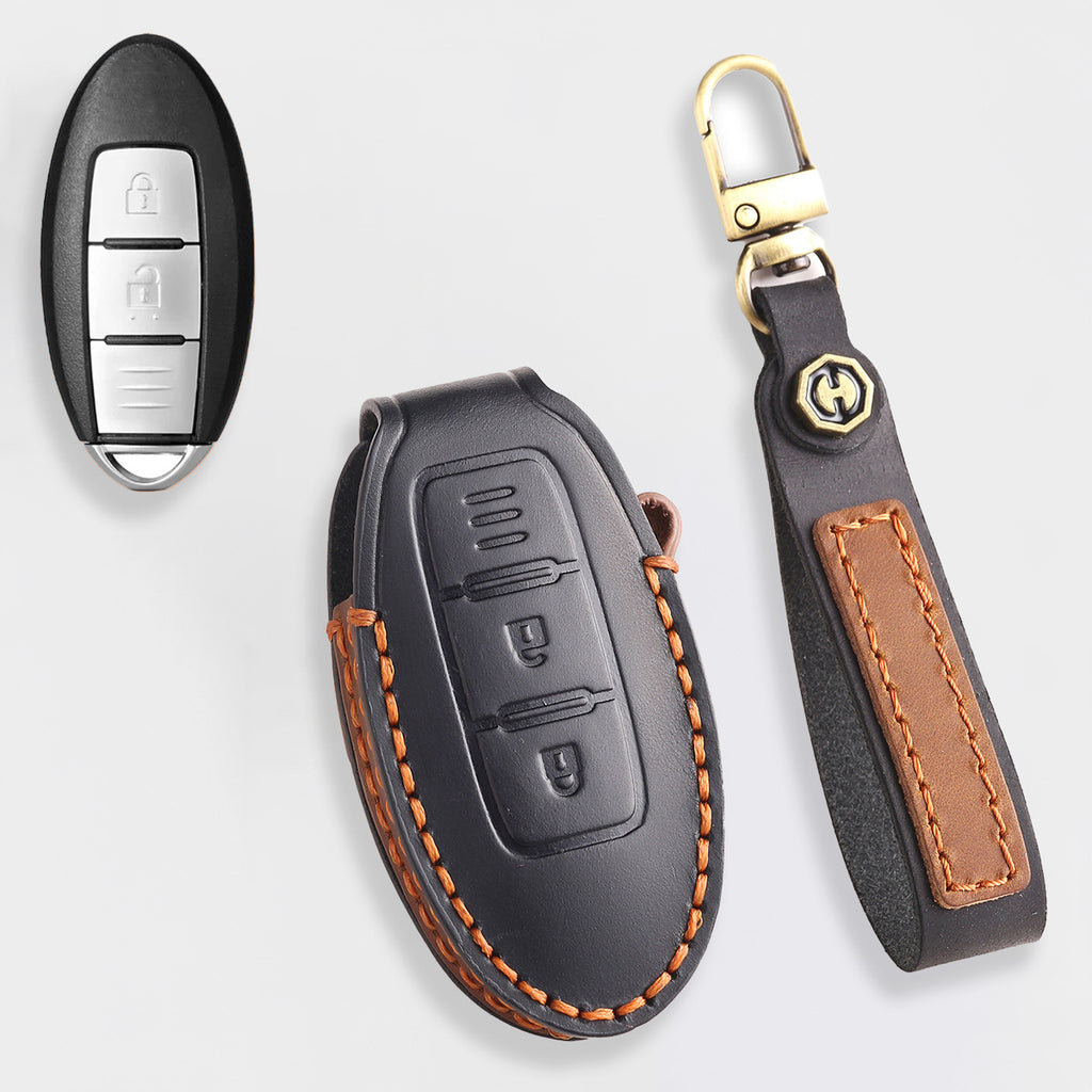 Genuine Leather Key Fob Cover for Nissan X-Trail, Qashqai, Tiida, Altima, and Sylphy (3-5 Button)