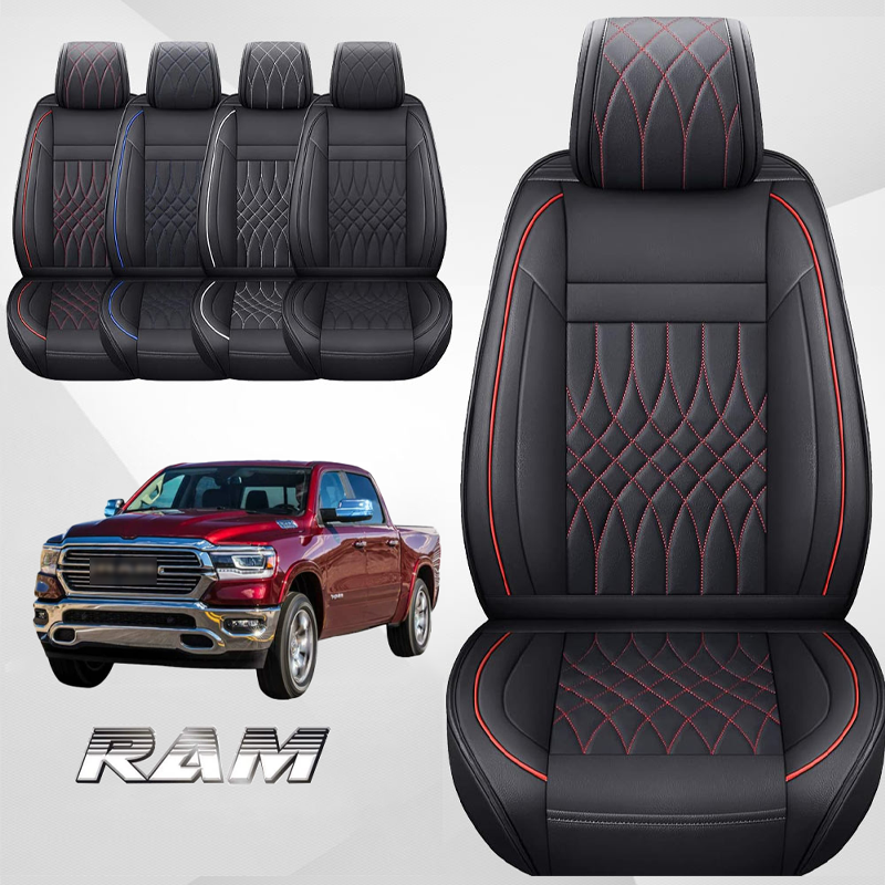 For Dodge Ram Leather Car Seat Covers Compatible with Ram 1500(2009-2024), Ram 2500(2010-2024), Ram 3500(2010-2024)