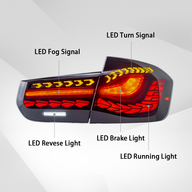 Suitable for BMW 3 Series/M3 (2013-2018, F30/F35) LED double dragon scale taillight assembly