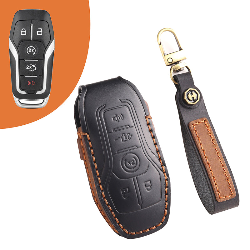 Genuine Leather Key Fob Cover for Ford Series (3-5 Buttons)