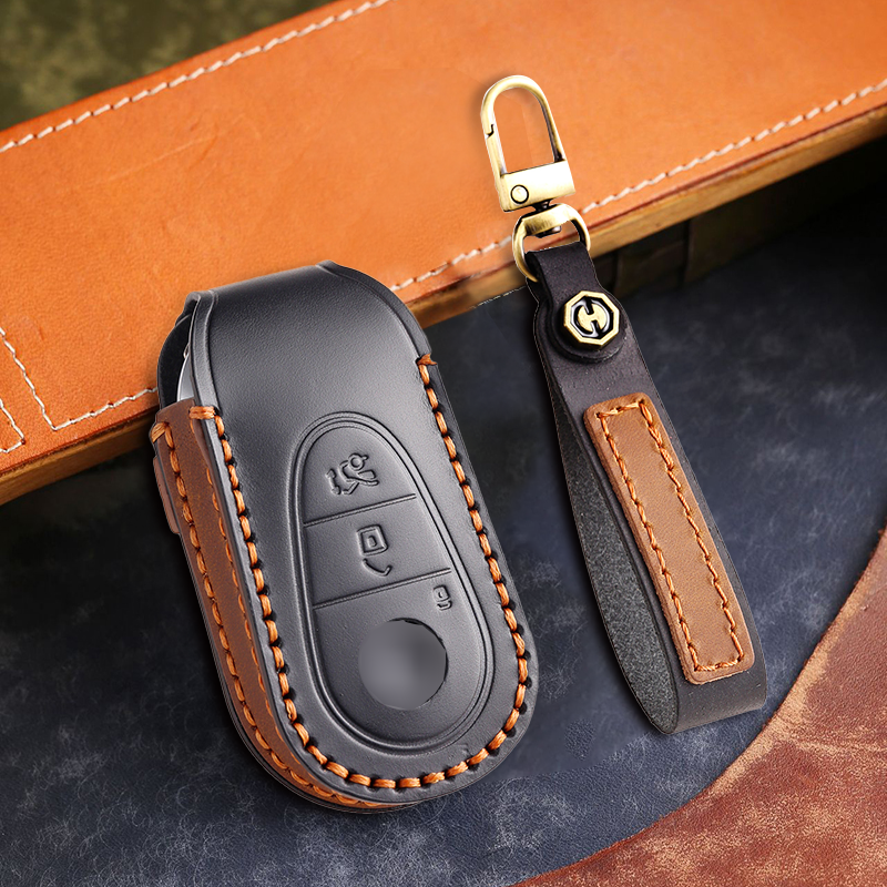 Genuine Leather Key Fob Cover for Mercedes-Benz C-Class, G-Class, E-Class, GLK, R350, GL, and GLC Models