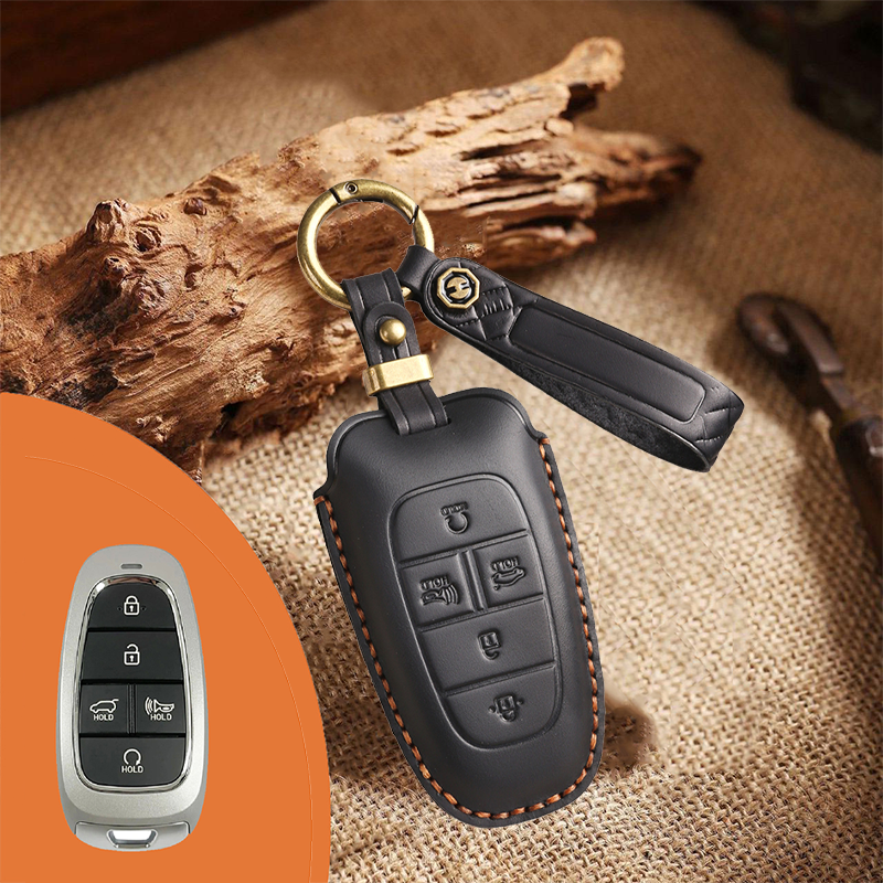 Genuine Leather Key Fob Cover for Hyundai 3-7 Button