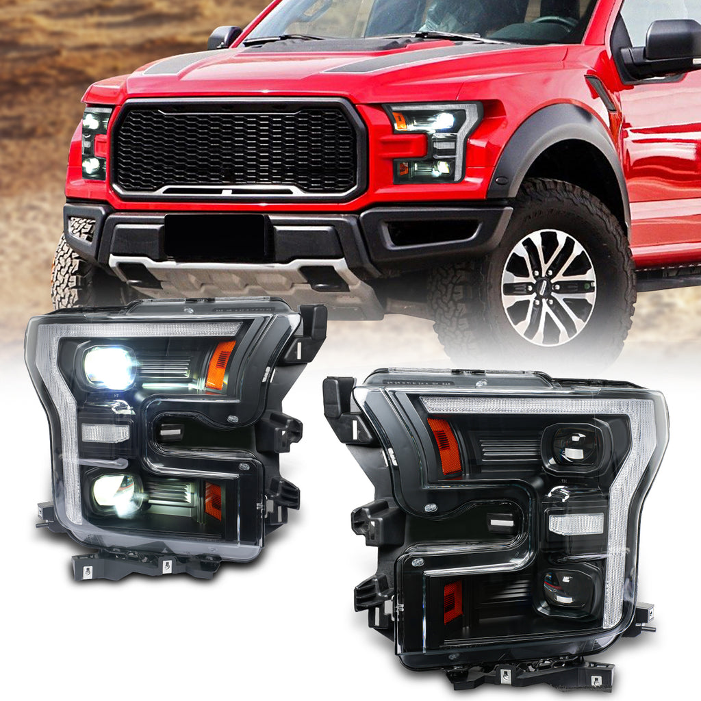 For Ford F-150 LED Dual Beam Projector Headlights 2015–2020 Sequential Turn Signal Plug and Play