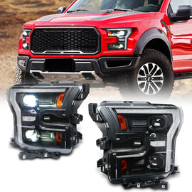 For Ford Raptor F-150 LED Dual Beam Projector Headlights 2015–2020 Sequential Turn Signal Plug and Play