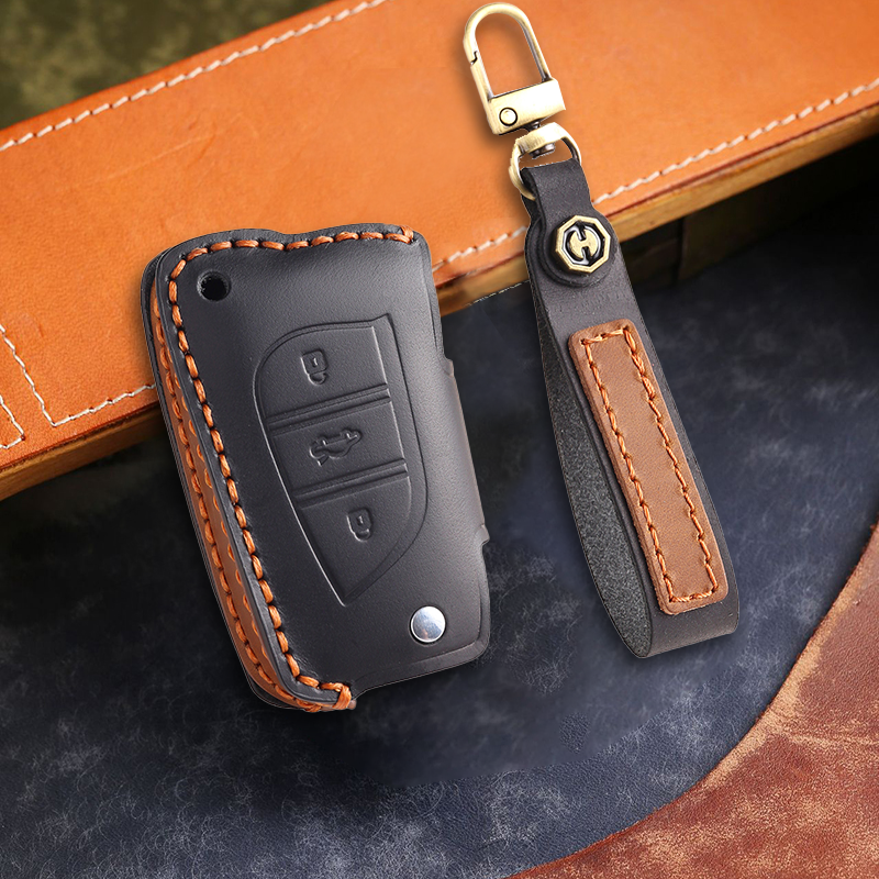 Genuine Leather Key Fob Cover for Toyota Camry, RAV4, and Highlander Models