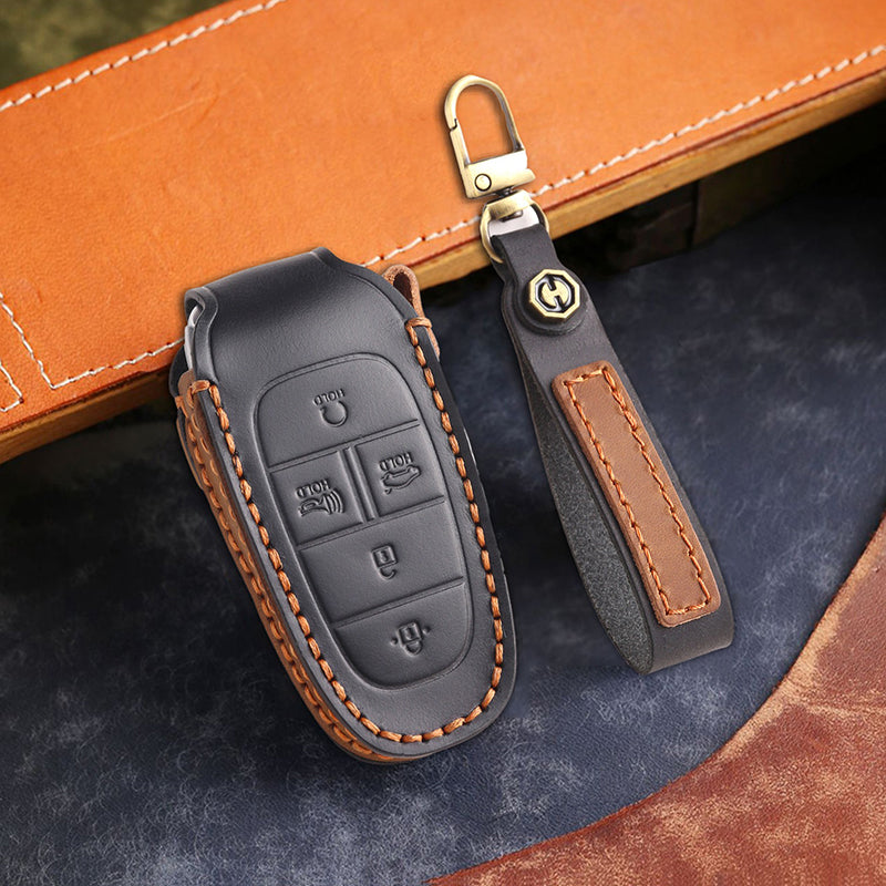 Genuine Leather Key Fob Cover for Hyundai (3-7 Buttons)