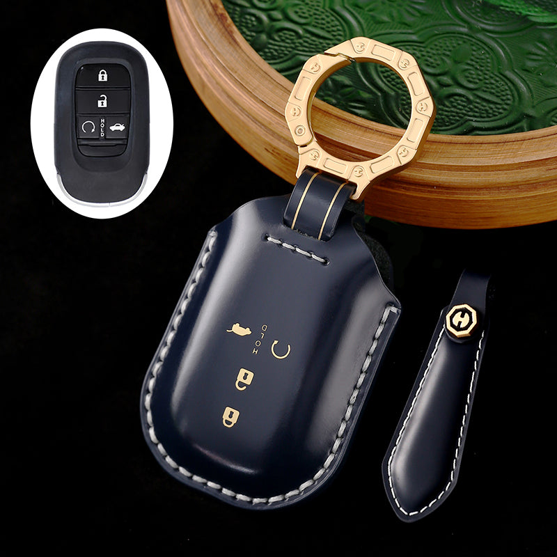 High-End Leather Car Key Cover Compatible with Honda Accord, Civic, CR-V, HR-V, Odyssey, etc. (2, 3, 4, 5, or 6-Button Smart Key Cover)