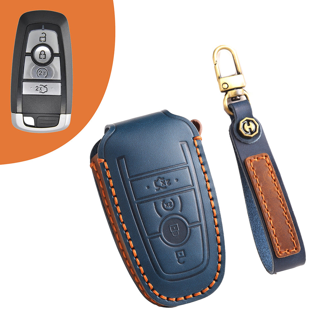 Premium Leather Keychain Protective Case for Ford Series [3-5 Buttons] - Keyless Remote Car Key Shell