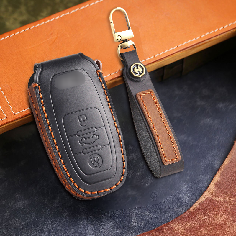 Genuine Leather Key Fob Cover for Audi A4L, Q5L, Q7, A4, A5, A6