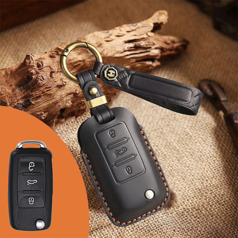 Genuine Leather Key Fob Cover for Volkswagen (3-5 Buttons)